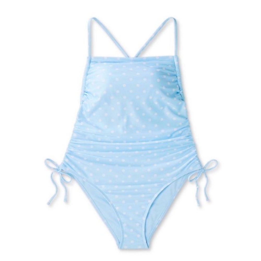 Side-Cinch Detail Extra High Leg Cheeky One Piece Swimsuit-Wild Fable Blue